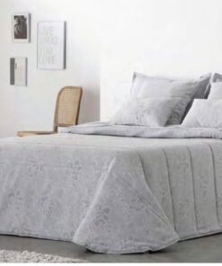 Edredon-vidi-blanco de cañete tipo capa con esquinas redondeadas con tejido Jacquard con fino estampado de flores