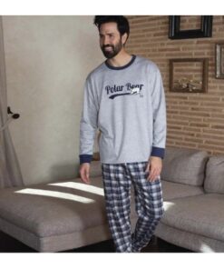 Pijama de hombre en algodón invernal modelo Florín 42183. Conjunto de dos piezas con camiseta en manga y pantalón largo.