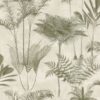Papel pintado con soporte TNT, semimate, vinilico y con un ligero relieve con n diseño que hace un homenaje a la isla de Madagascar con tonos naturles sobre fondo blanco o beige.