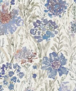 papel pintado de flores en aquarela en tonos azules.
