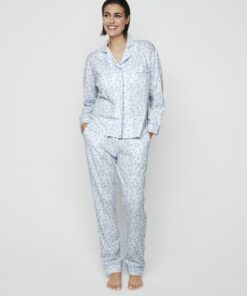 pijama camisero mujer Selmark azul con estampado floral