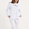 pijama de mujer de la marca Don Algodón en azul turquesa con pantalón de cuadros