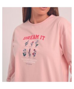 Pijama Don Algodón mujer manga larga en tejido interlock con pantalón estampado