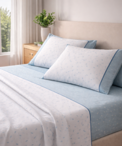 Juego de sábanas Pierre Cardin Paris en azul y blanco, con estampado elegante y diseño coordinado que aporta frescura y estilo al dormitorio.