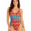 Bañador mujer estampado multicolor estilo étnico Deidad con tirantes finos y escote en pico