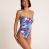 Bañador moldeador estampado tropical multicolor con tirantes finos ajustables y detalle fruncido latera