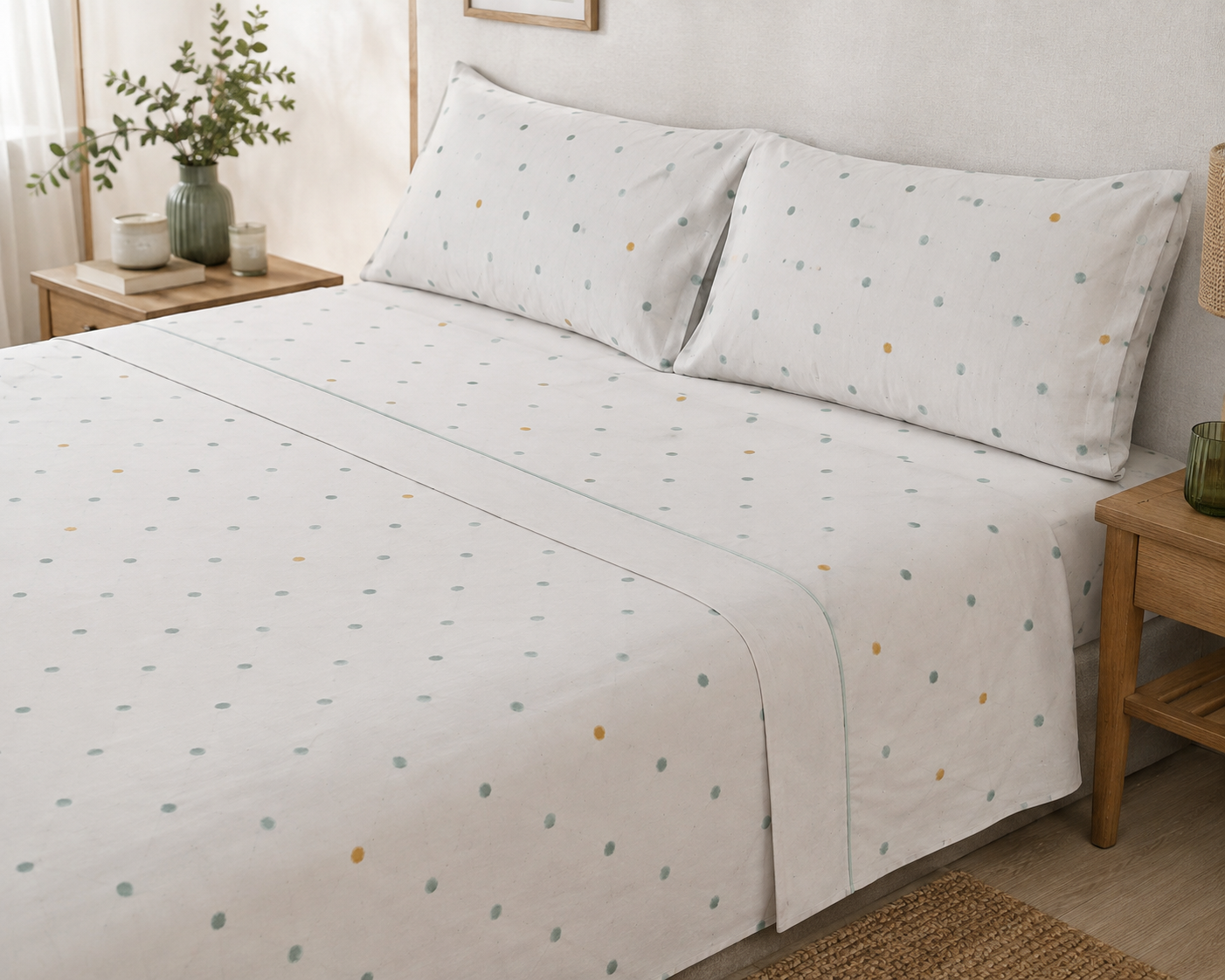 Juego de Sábanas Estelia DOTS Aqua 50% Algodón 50% Poliéster – 144 Hilos - Imagen 4
