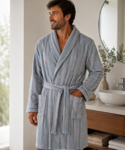 Albornoz Hombre Gris con Rayas Azules