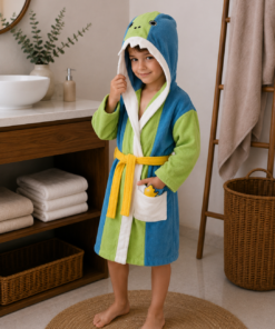 Albornoz infantil Dino 100% algodón con capucha