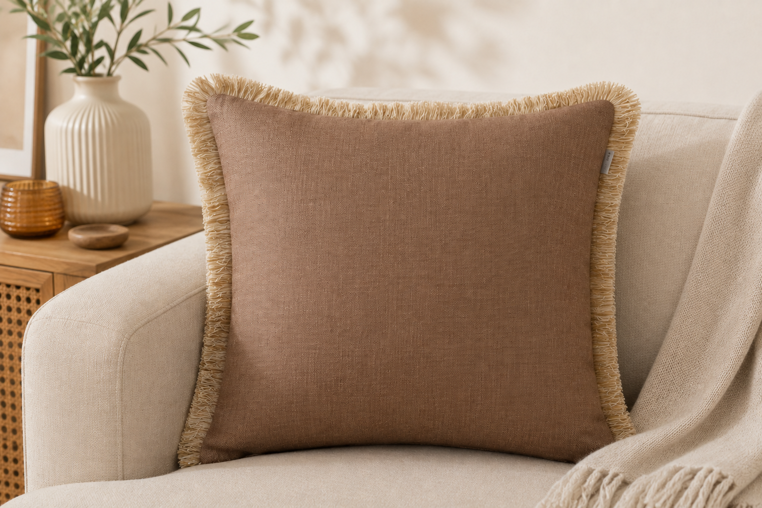 Funda de cojín Creta con flecos 45x45 cm – Sandeco - Imagen 3