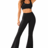 Pantalón deportivo negro Selmark ST876 para mujer con cintura alta y corte acampanado