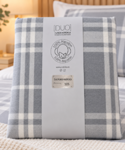 Funda nórdica Estelia Duo de algodón 100% con cuadros grises y blancos para cama de 105 cm.