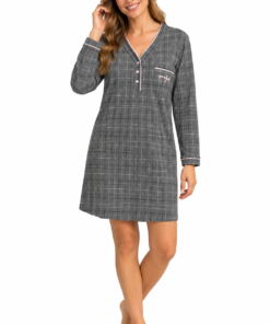 Camisón Corto de Mujer Gris de Cuadros con Botones