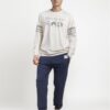 Pijama de hombre Admas Planet 64844 con camiseta gris jaspeada de manga larga, estampado de planetas y pantalón largo azul marino.